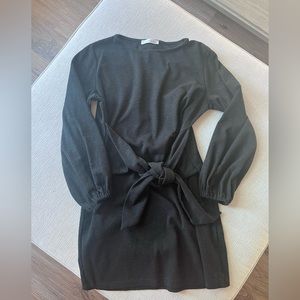 Black Long Sleeve Tie Mini Dress
